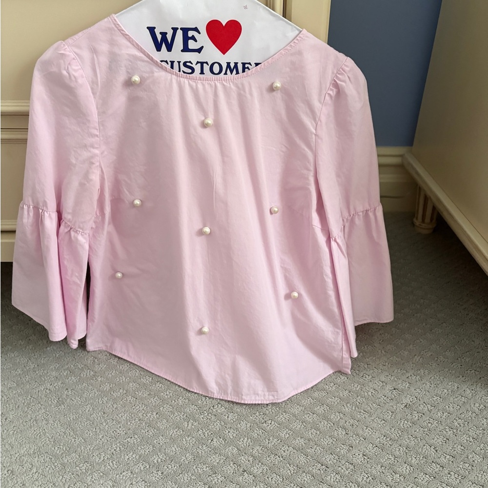 Zara Pink Ruffled Embellished Blouse